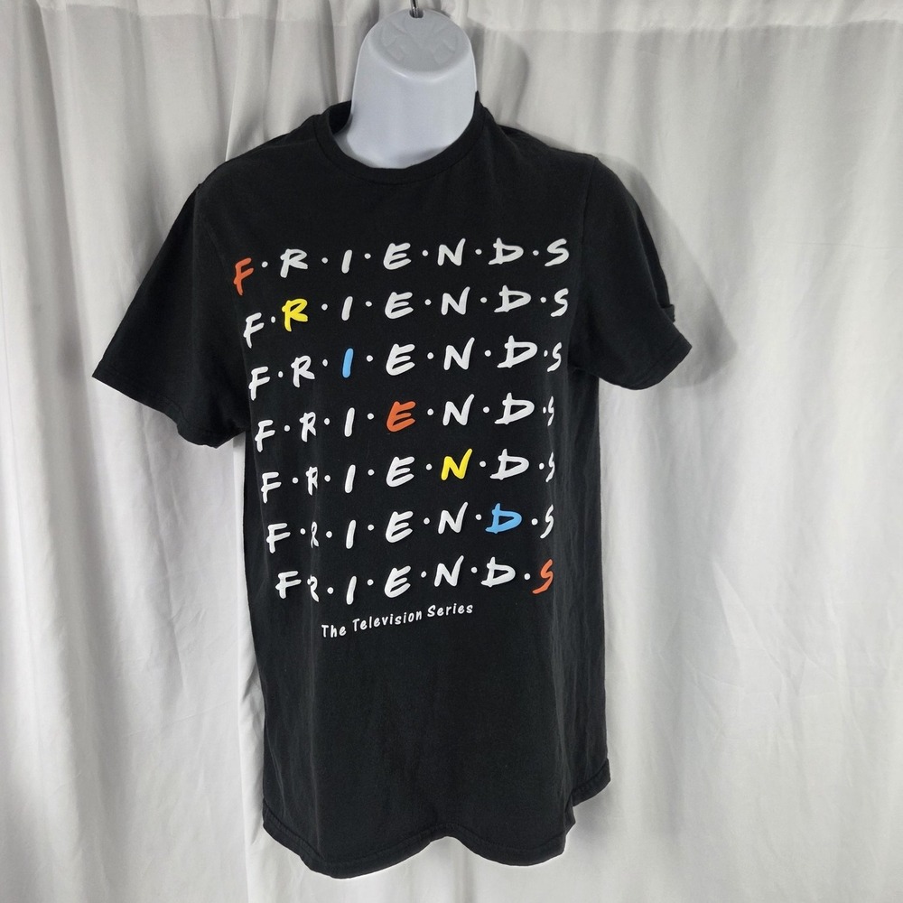 Friends Shirt Mens Small Black Stacked Logo Graphic Tee Top TV Show Friends